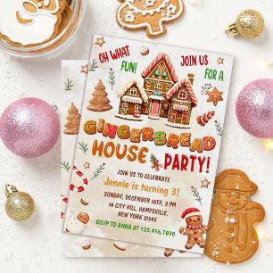 Colorful Gingerbread House Birthday Party Invitation