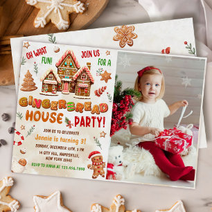 Colorful Gingerbread House Birthday Party Photo Invitation