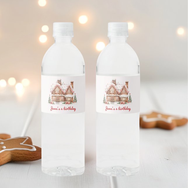 Colorful Gingerbread House Birthday  Water Bottle Label (Creator Uploaded)