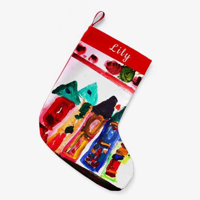 Colorful Gingerbread Houses Personalized Small Christmas Stocking (Front (Hanging))