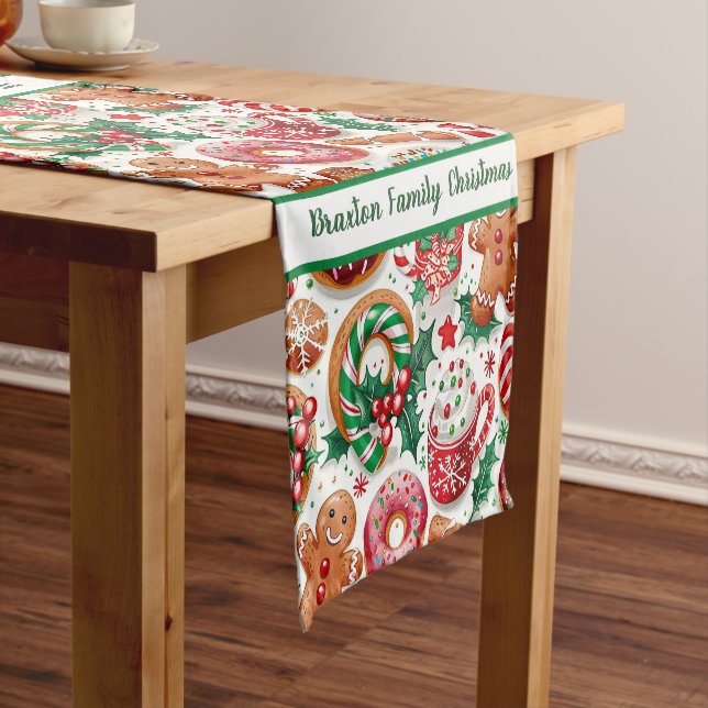 Colorful Gingerbread Man and Candycane Short Table Runner (In Situ)