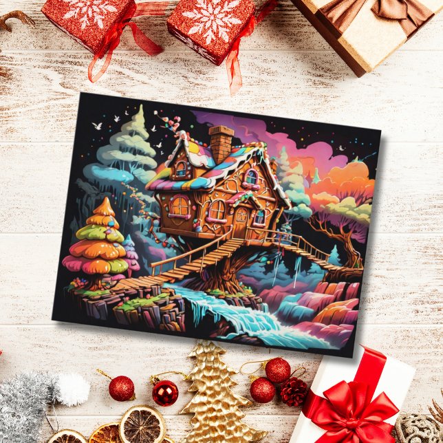 Colorful gingerbread treehouse christmas holiday postcard (Creator Uploaded)
