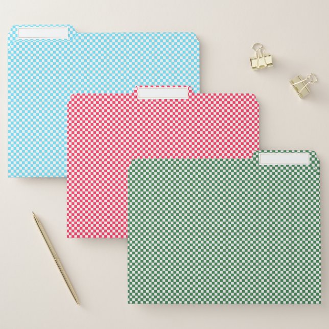 Colorful Gingham Design File Folders Set (Set)