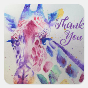 Colorful Giraffe animal Watercolour Art Boys Square Sticker