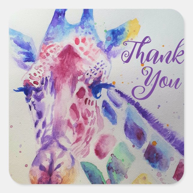 Colorful Giraffe animal Watercolour Art Boys  Square Sticker (Front)