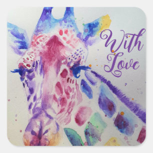 Colorful Giraffe animal Watercolour Art Boys Square Sticker