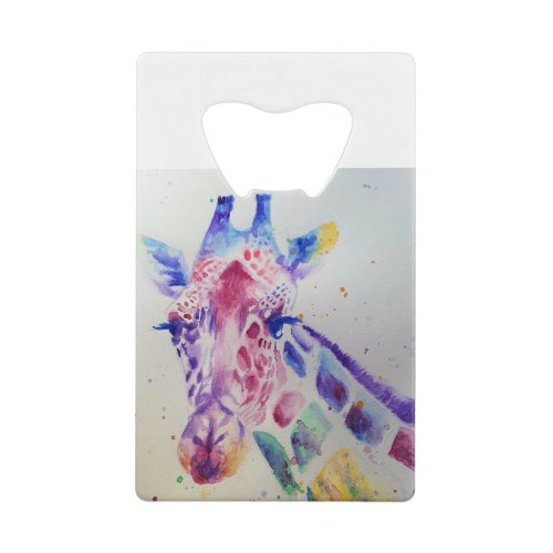 Colorful Giraffe Animal Watercolour Art Design Credit Card Bottle Opener