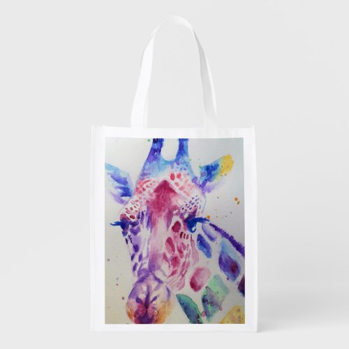 Colorful Giraffe Animal Watercolour Art Design Grocery Bag