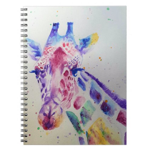 Colorful Giraffe Animal Watercolour Art Design Notebook
