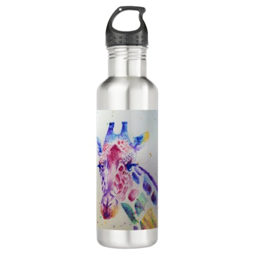 Colorful Giraffe Animal Watercolour Art Design Stainless Steel Water Bottle