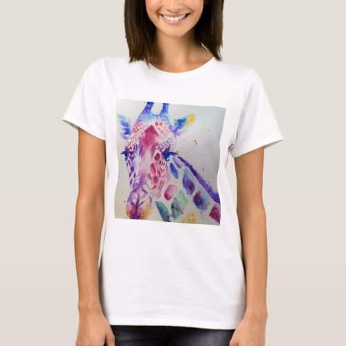 Colorful Giraffe Animal Watercolour Art Design T_Shirt