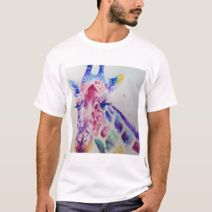 Colorful Giraffe Animal Watercolour Art Design T-Shirt