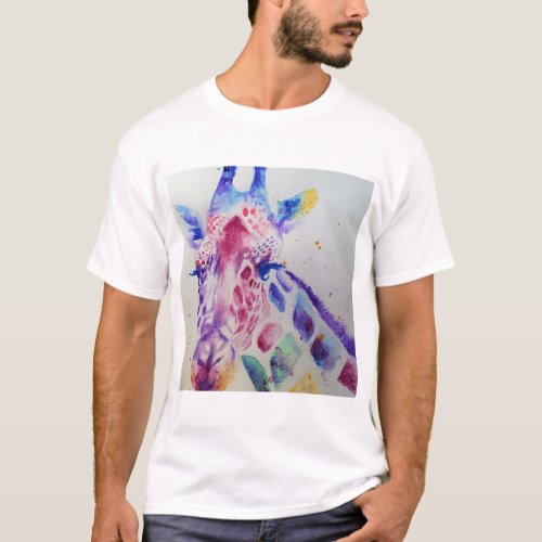 Colorful Giraffe Animal Watercolour Art Design T_Shirt