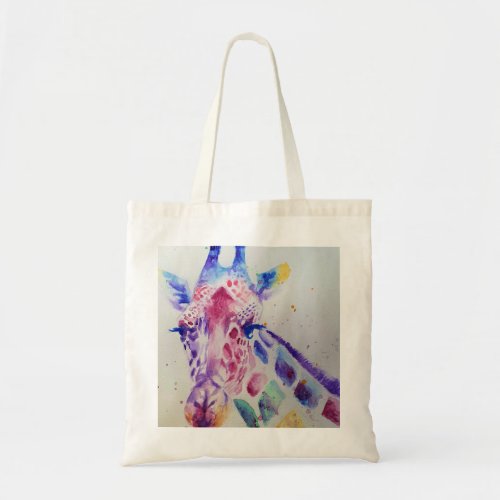 Colorful Giraffe Animal Watercolour Art Design Tote Bag