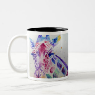 Colorful Giraffe Animal Watercolour Art Design Two-Tone Coffee Mug