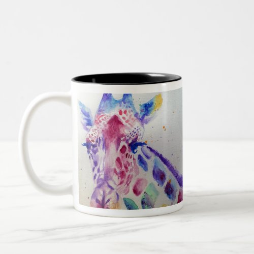 Colorful Giraffe Animal Watercolour Art Design Two_Tone Coffee Mug