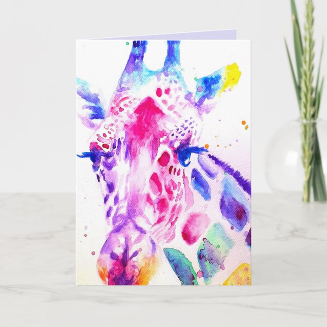 Colorful Giraffe Animal Watercolour Birthday Card (Front)
