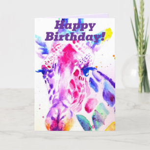 Colorful Giraffe Animal Watercolour Birthday Card