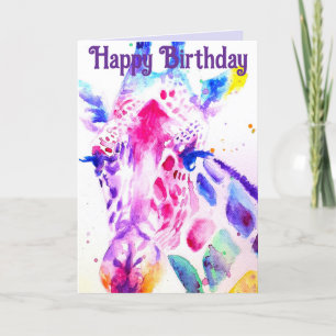 Colorful Giraffe Animal Watercolour Birthday Card