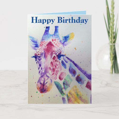 Colorful Giraffe Animal Watercolour Birthday Card