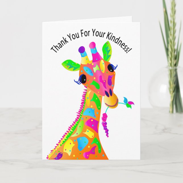 Colorful Giraffe, Kaleidoscope Thank You Card (Front)