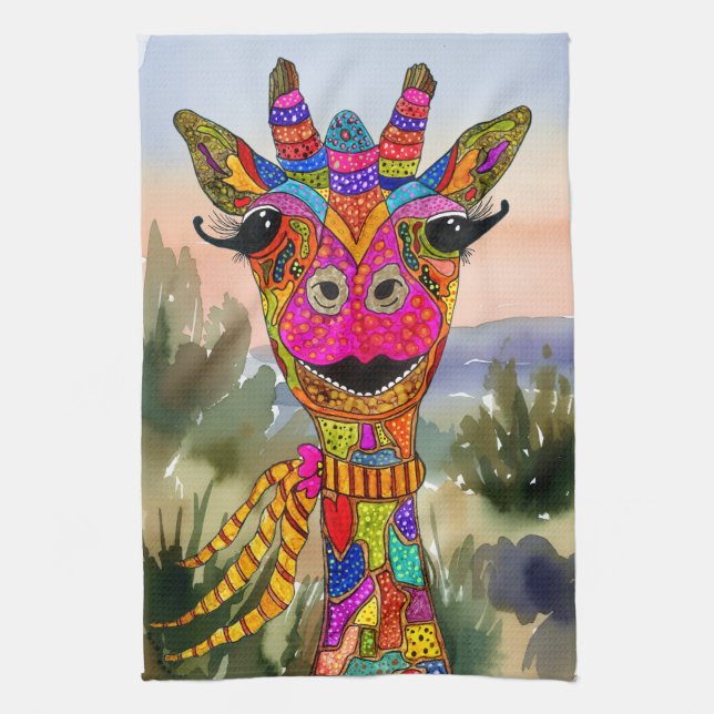 Colorful Giraffe Kitchen Towel (Vertical)
