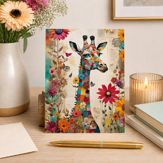 Colorful Giraffe Mixed Media Postcard