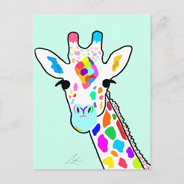Colorful Giraffe Modern Art Postcard (Front)