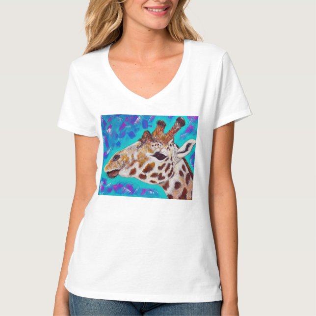Colorful Giraffe Painting T-Shirt (Front)