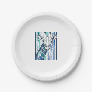 Colorful Giraffe Portrait Vintage Engraving Vector Paper Plates