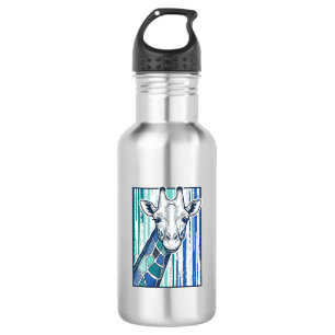 Colorful Giraffe Portrait Vintage Engraving Vector Stainless Steel Water Bottle