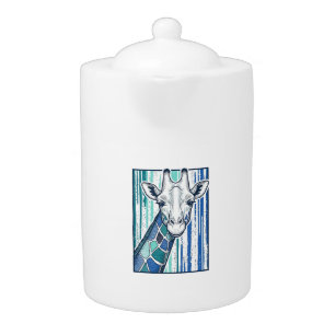 Colorful Giraffe Portrait Vintage Engraving Vector Teapot