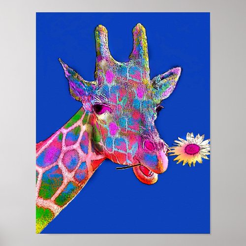 Colorful Giraffe Sunflower Poster
