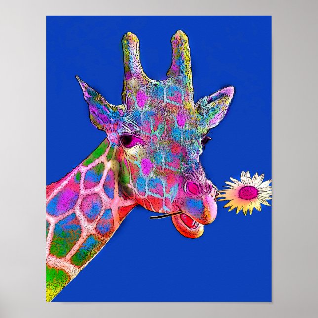 Colorful Giraffe Sunflower Poster (Front)