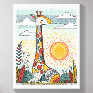 Colorful Giraffe Sunshine Canvas Tile