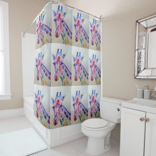 Colorful Giraffe Watercolour Art Shower Curtain