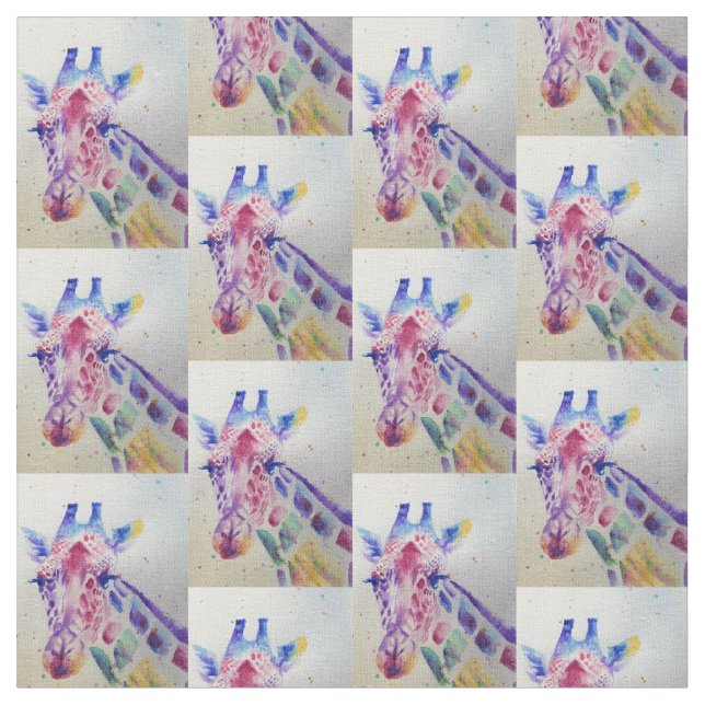 Colorful Giraffe Watercolour Sewing Craft Fabric (Close Up)
