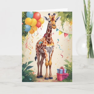 Colorful Giraffe with Balloons in Jungle Card