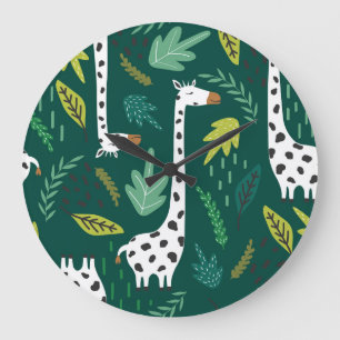 Colorful Giraffes: Decorative Animal Pattern. Large Clock