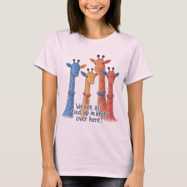 Colorful Giraffes Knotted Funny Animal T-Shirt (Front)