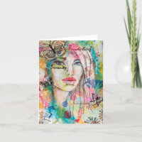 Colorful Girl Butterflies Fun Whimsical Art Note Card