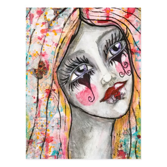 Colorful Girl Clown Heart Abstract Whimsical Art Postcard