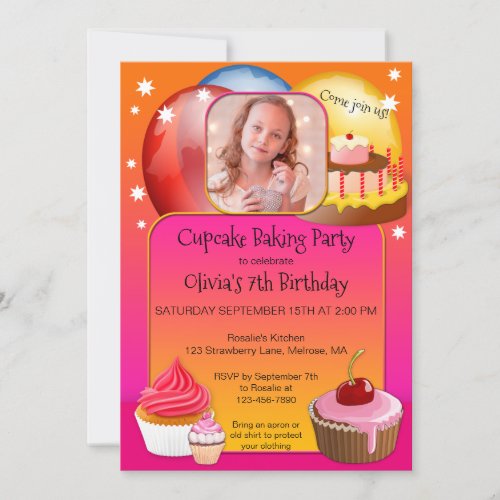 Colorful Girl Cupcake Birthday Party Invitation