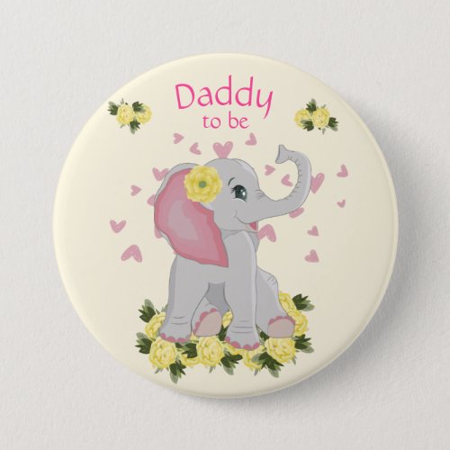 Colorful Girl Elephant Daddy to be Baby Shower Button