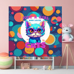 Colorful Girl Loves Cats  Faux Canvas Print at Zazzle