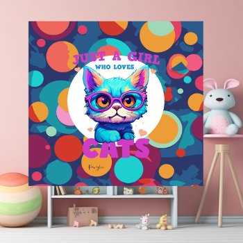 Colorful Girl Loves Cats  Faux Canvas Print by PoeticPastries at Zazzle