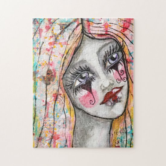 Colorful Girl Mime Clown Whimsical Abstract Art Jigsaw Puzzle
