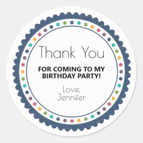 Colorful Girls Boys Birthday Party Thank You Classic Round Sticker