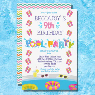 Colorful Girls Flip Flops Splash Pool Party Invitation