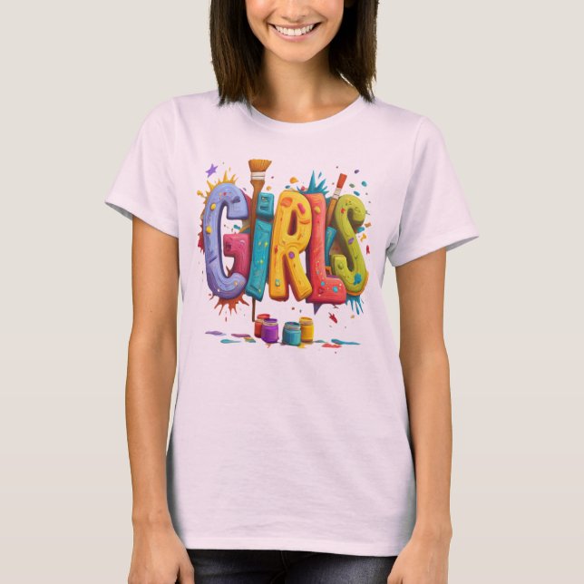 Colorful Girls Graffiti Art Graphic T-Shirt (Front)